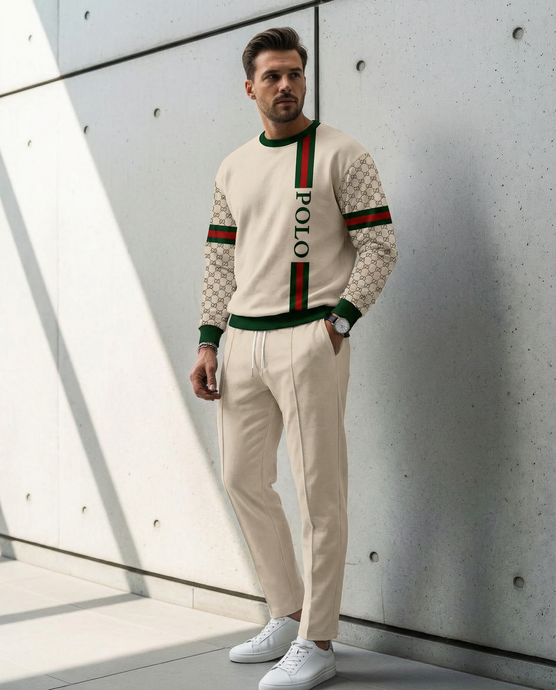 (BUY 1 GET 2) tracksuit with crew neck and color blocking.